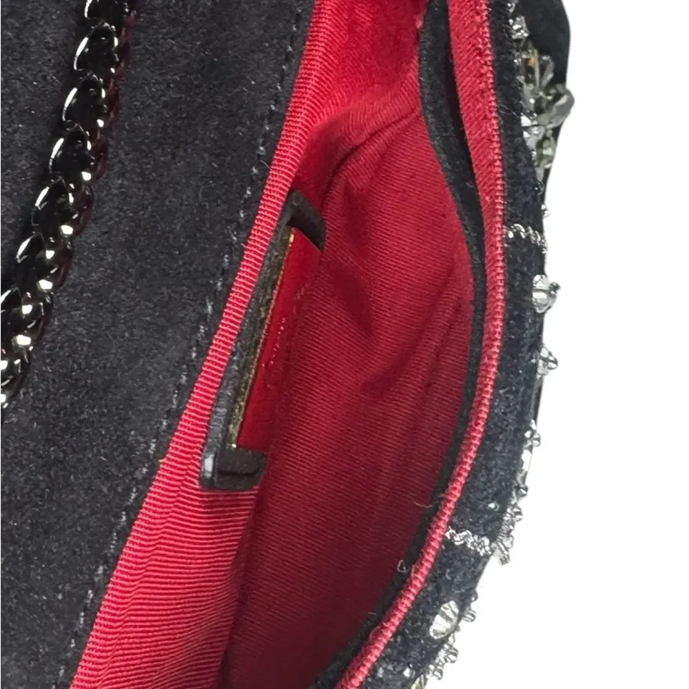 CHRISTIAN LOUBOUTIN Black Suede Sweet Charity Embellished Crossbody Evening Bag